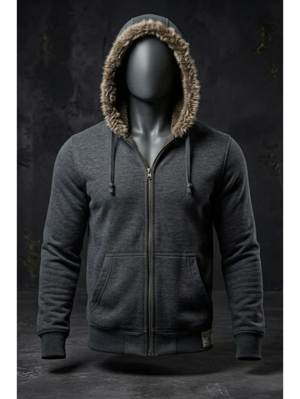 Y2K American Eagle Sherpa Fur Lined Full-Zip Hoodie Jacket Grey XS